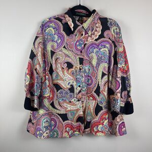 Ralph Lauren Top Women 20W Floral Paisley Button Blouse Flip Cuff Peplum Retro